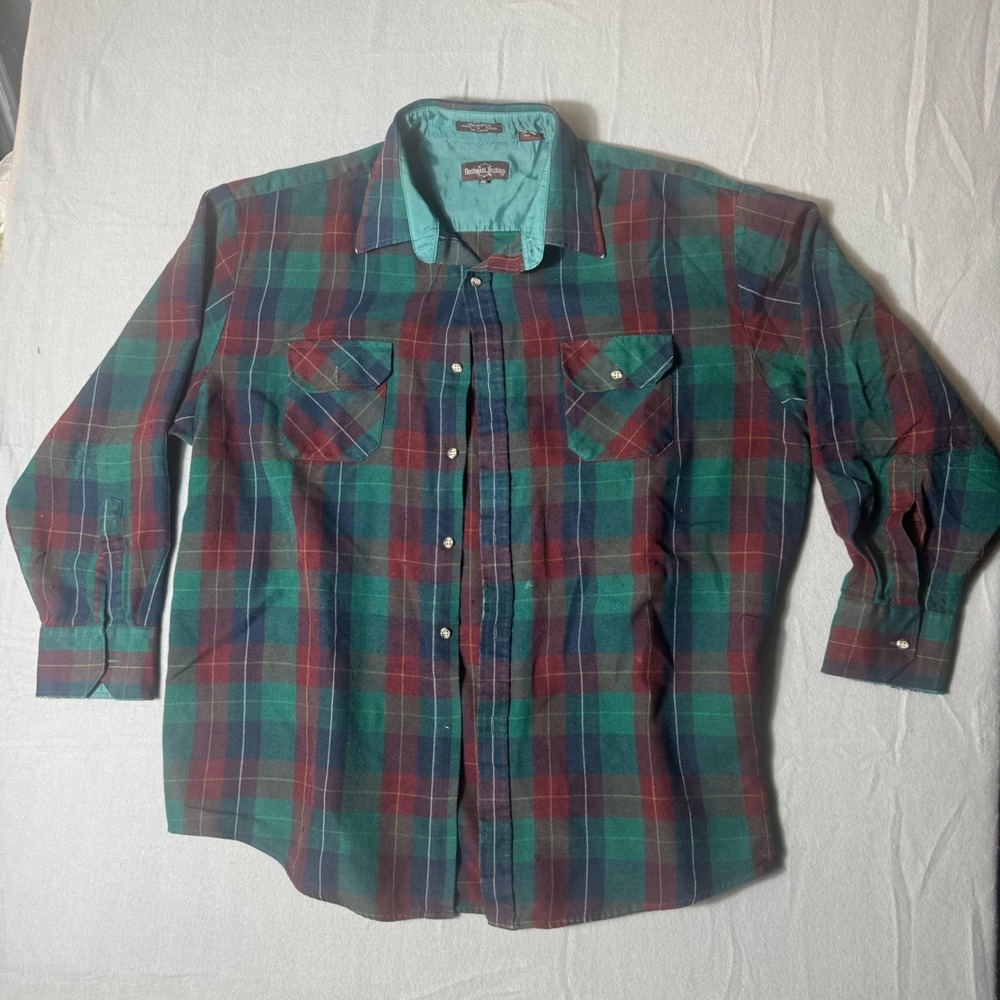 Northwest Territory Mens Plaid Button Down Shirt Green Red 2X F87-88 Vintage